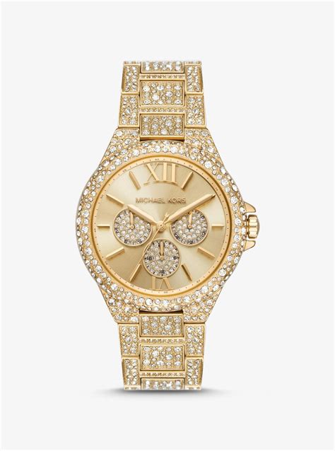 michael kors oversized camille pavé gold-tone watch|More.